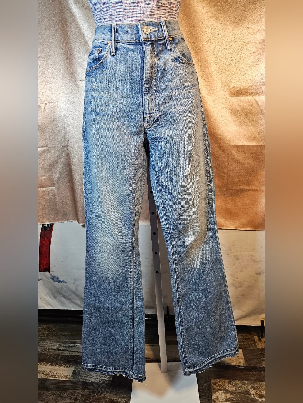 MOTHER High Waisted Weekender Slice Heel Jeans Size 27 Flare Light Wash